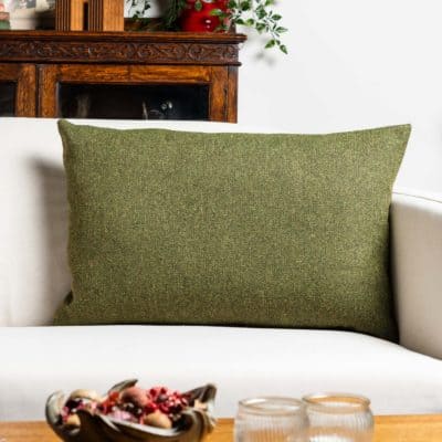Classic Herringbone Tweed XL Rectangular Cushion in Vintage Green