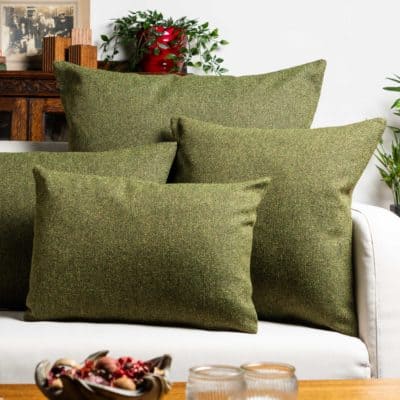 Classic Herringbone Tweed XL Rectangular Cushion in Vintage Green