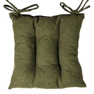 Classic Herringbone Tweed Quilted Seat Pad in Vintage Green