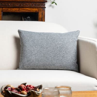Classic Herringbone Tweed Boudoir Cushion in Stone Grey
