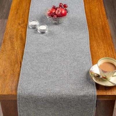 Classic Herringbone Tweed Table Runner in Stone Grey
