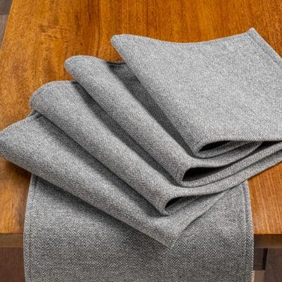 Classic Herringbone Tweed Table Runner in Stone Grey