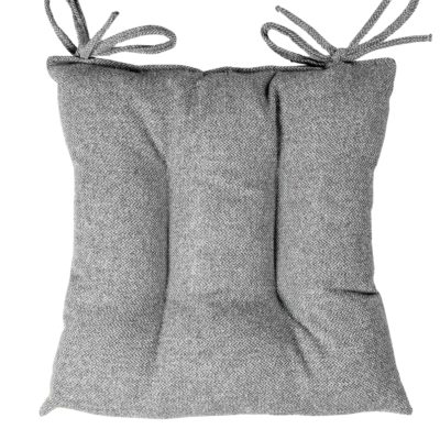 Classic Herringbone Tweed Quilted Seat Pad in Stone Grey