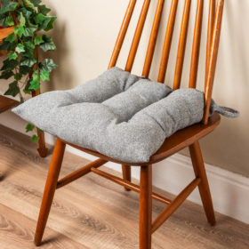 Classic Herringbone Tweed Quilted Seat Pad in Stone Grey