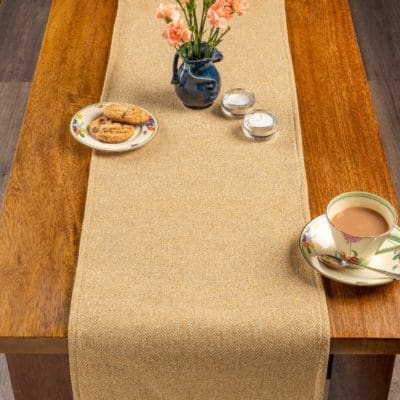Classic Herringbone Tweed Table Runner in Straw Yellow