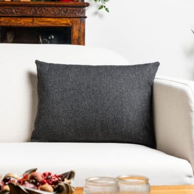 Classic Herringbone Tweed Boudoir Cushion in Charcoal