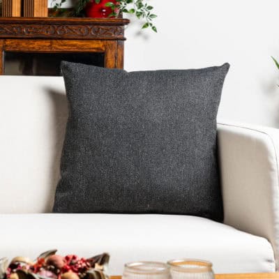 Classic Herringbone Tweed Cushion in Charcoal