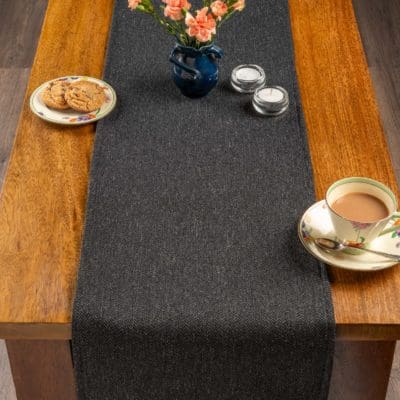 Classic Herringbone Tweed Table Runner in Charcoal