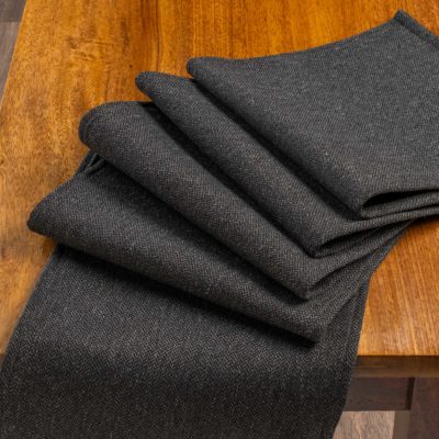 Classic Herringbone Tweed Table Runner in Charcoal