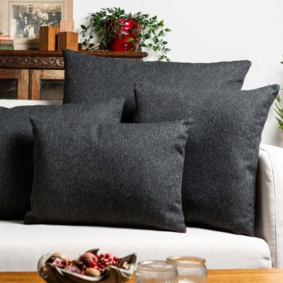 Classic Herringbone Tweed Extra-Large Cushion in Charcoal