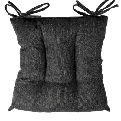 Classic Herringbone Tweed Quilted Seat Pad in Charcoal Grey