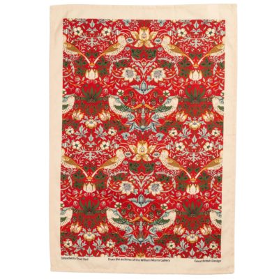 William Morris Strawberry Thief Wine Red Tea Towel