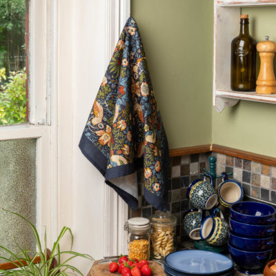 William Morris Strawberry Thief Indigo Blue Tea Towel