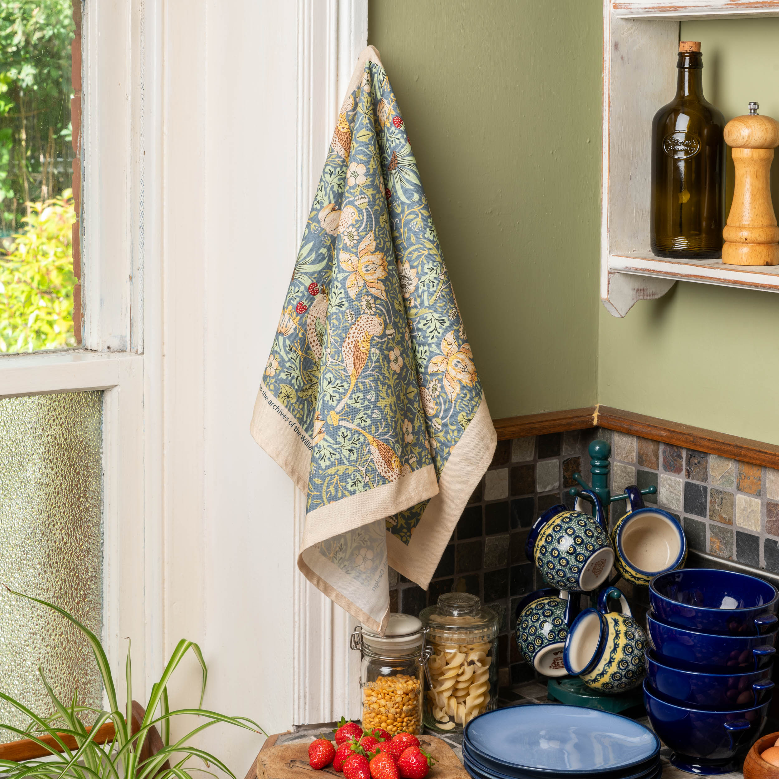 William Morris Strawberry Thief Duck Egg Blue Tea Towel