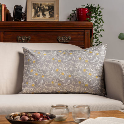 Dainty Songbird XL Rectangular Cushion in Grey and Ochre