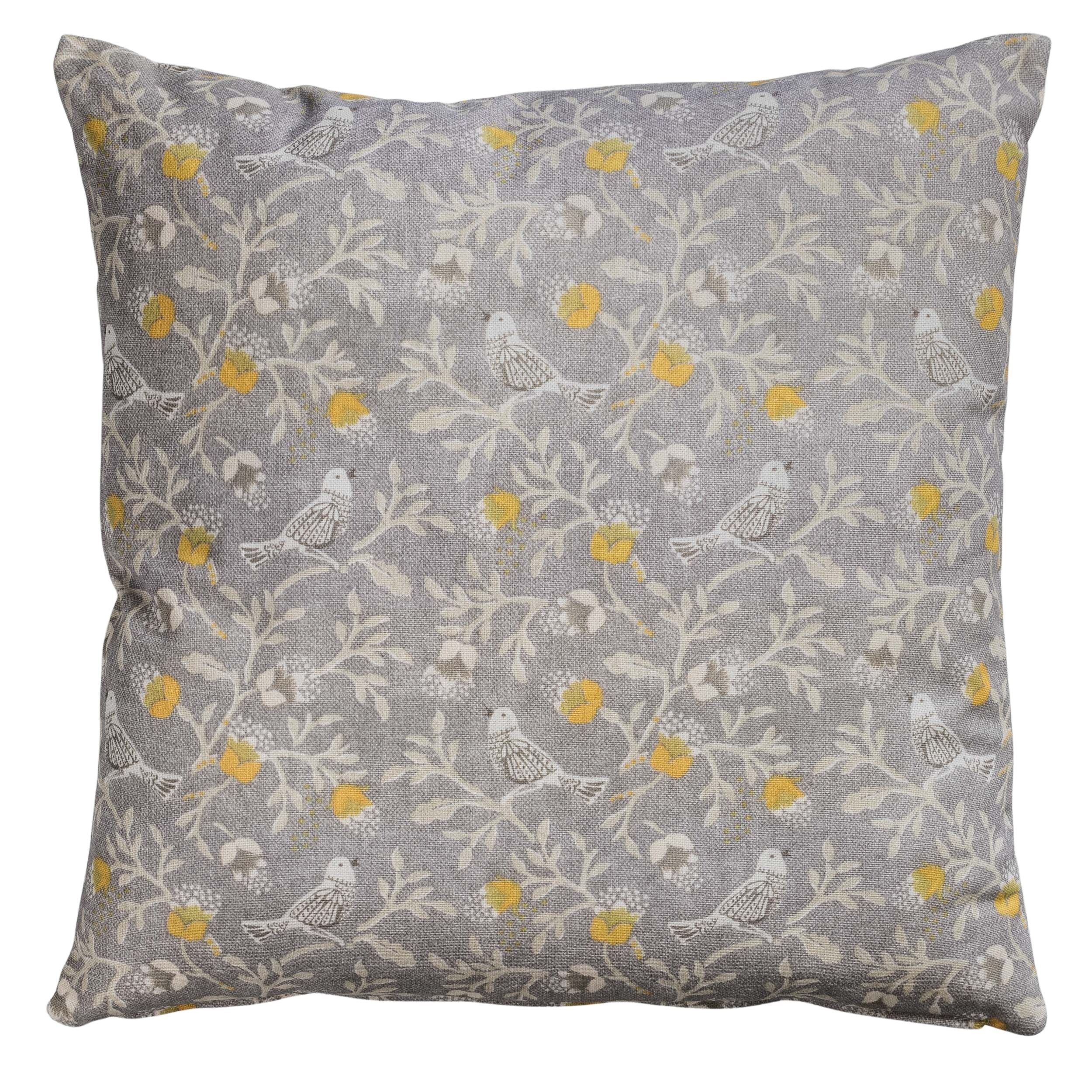 Dainty Songbird Cushion in Grey and Ochre