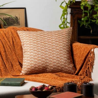 Manhattan Art Deco Print Cushion Cover in Terracotta