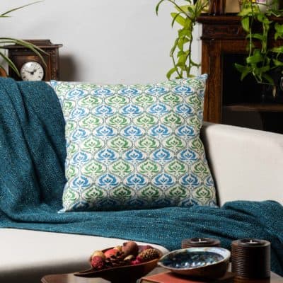Tamil Batik Cushion in Jade Green and Blue