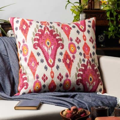 Heavyweight Linen-blend Ikat Extra-Large Cushion in Pink and Orange