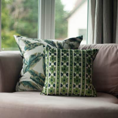 Kashan Geometric Cut Velvet Cushion in Emerald Green