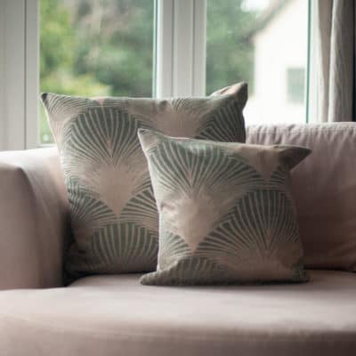 Art Deco Fan Extra-Large Cushion in Duck Egg Blue and Natural