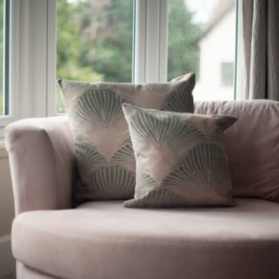 Art Deco Fan Extra-Large Cushion in Duck Egg Blue and Natural