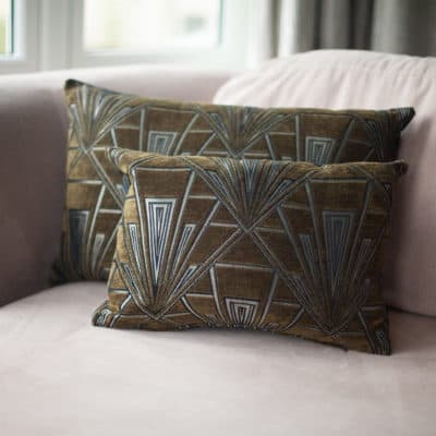 Art Deco Geometric Velvet Chenille Boudoir Cushion in Forest Green