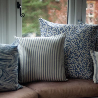 Coral Reef Extra-Large Cushion in Blue and White