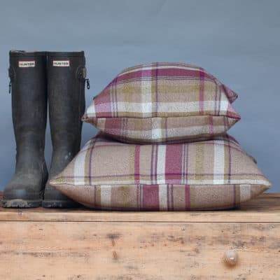 Tartan Check Cushion in Heather and Green
