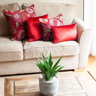 Bella Plain Velvet Cushion in Red