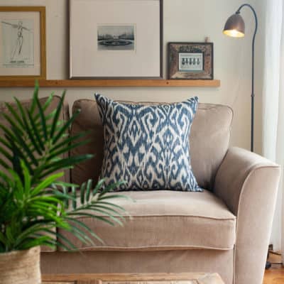 Textured Linen Blend Abstract Ikat Extra-Large Cushion in Marine Blue