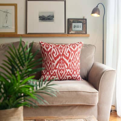 Textured Linen Blend Abstract Ikat Extra-Large Cushion in Red