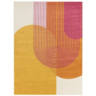 Mid-Century Abstract Rug in Orange and Pink