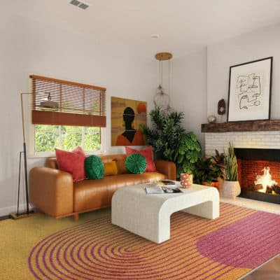 Mid-Century Abstract Rug in Orange and Pink