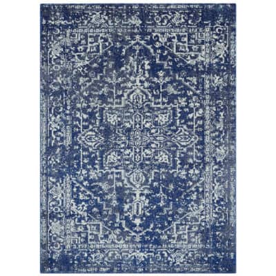Distressed Persian Rug in Navy Blue