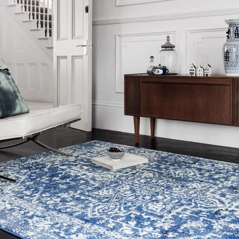 Distressed Persian Rug in Navy Blue