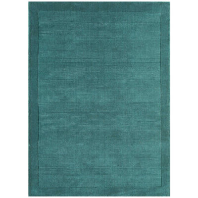 Etched Border Plain Rug in Teal Blue