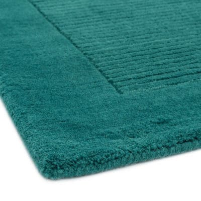 Etched Border Plain Rug in Teal Blue