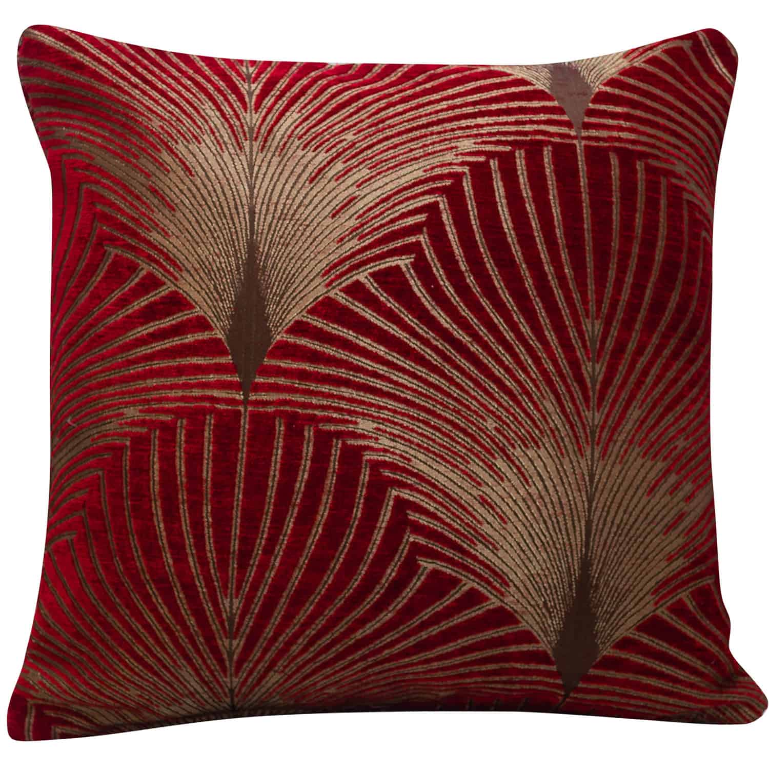 Art Deco Fan Cushion in Red and Gold Linen Loft