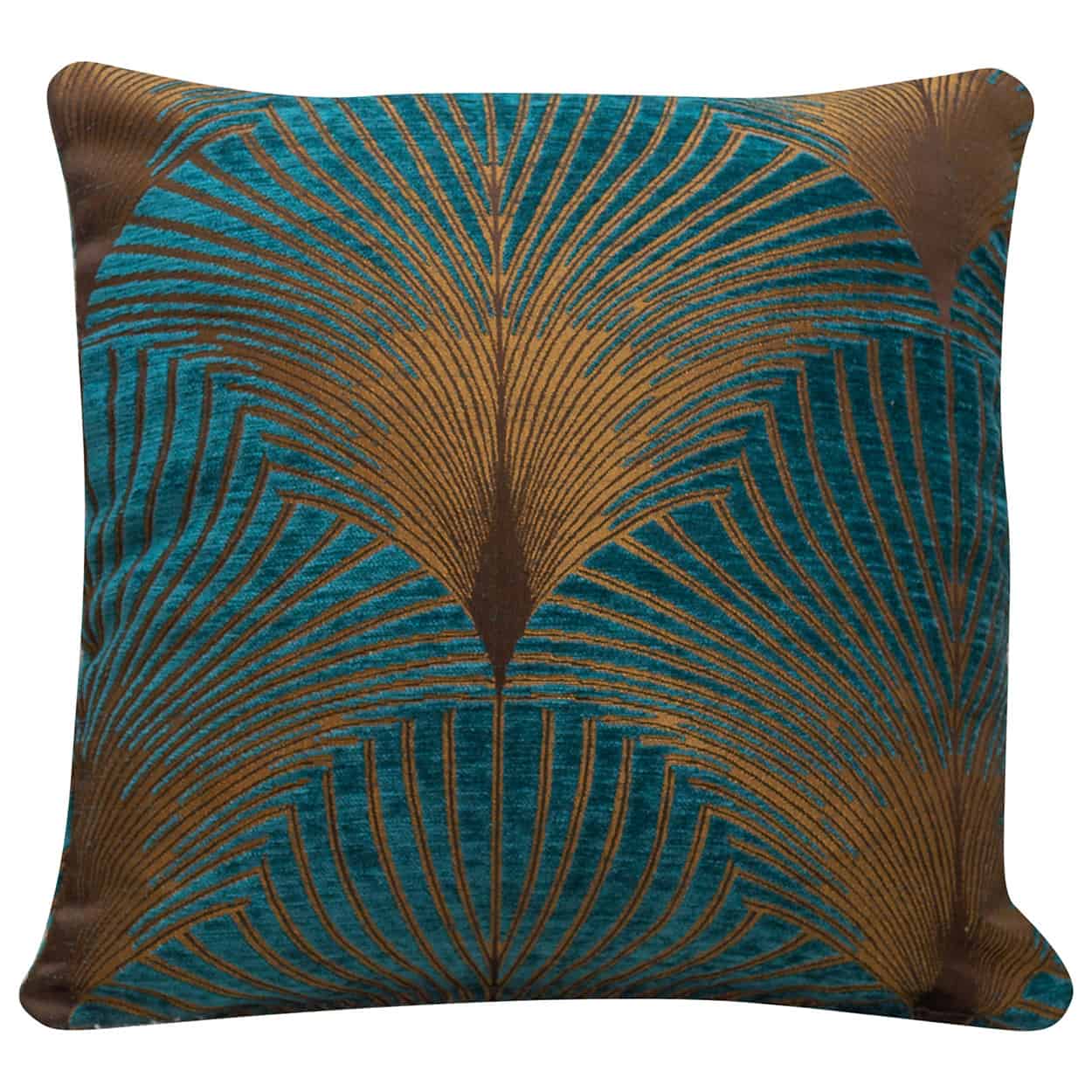 Art Deco Fan Cushion in Teal and Gold Linen Loft