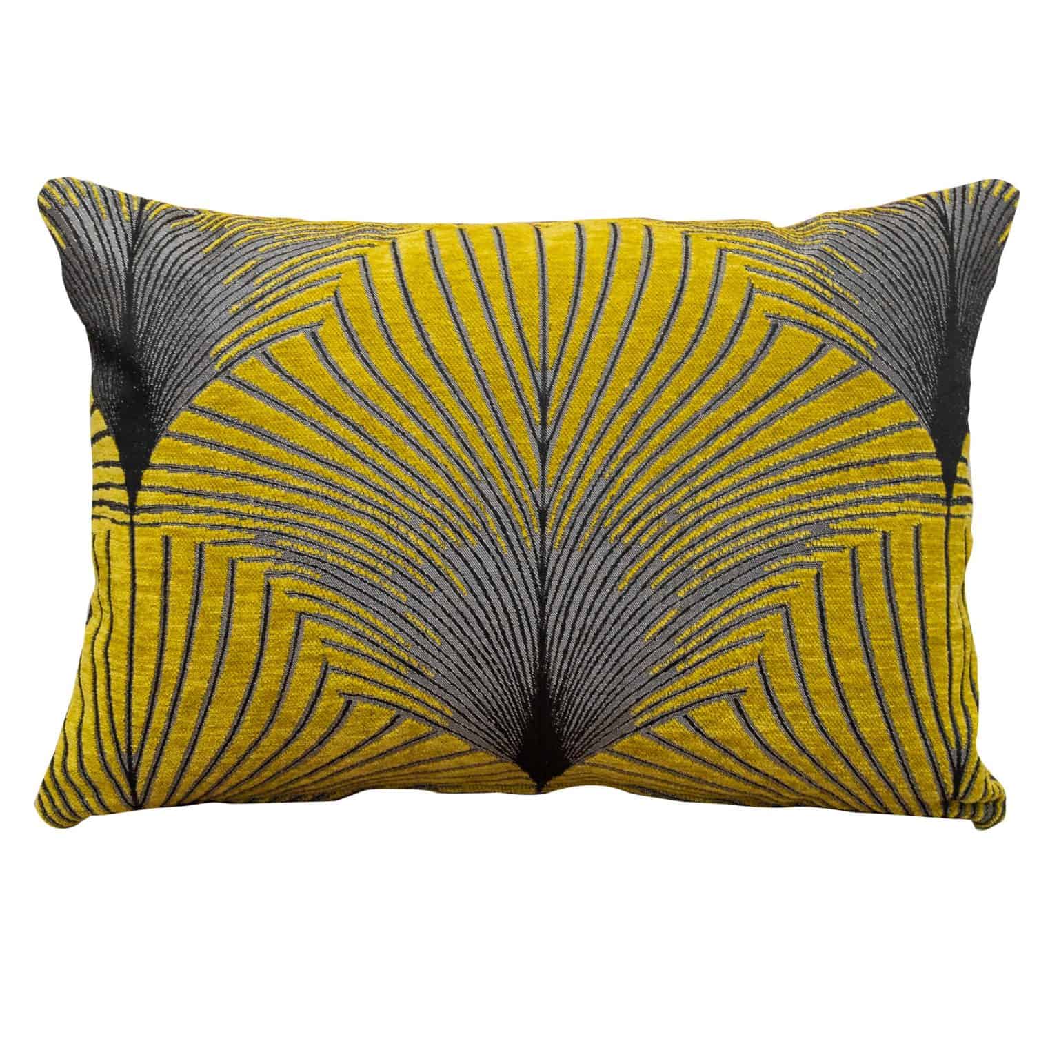 Art Deco Fan Cushion in Ochre and Silver Linen Loft