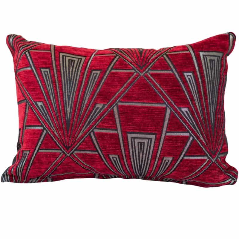 Art Deco Geometric Boudoir Cushion in Red and Silver