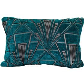 Art Deco Geometric Boudoir Cushion in Teal and Silver