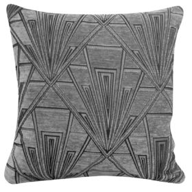 Art Deco Geometric Velvet Chenille Cushion in Grey and Silver