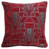 Art Deco Geometric Velvet Chenille Cushion in Red and Silver