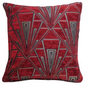 Art Deco Geometric Velvet Chenille Cushion in Red and Silver