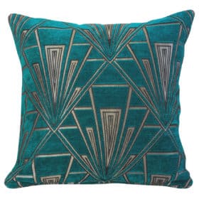 Art Deco Geometric Velvet Chenille Cushion in Teal and Silver