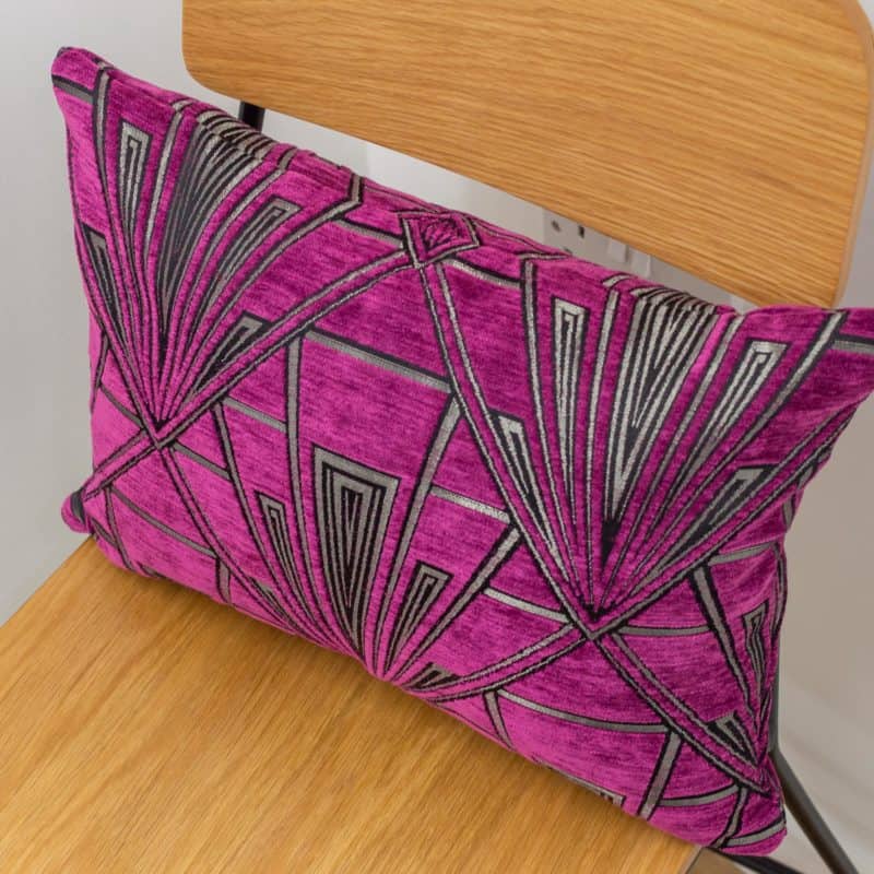 Art Deco Geometric Boudoir Cushion in Pink and Silver Linen Loft
