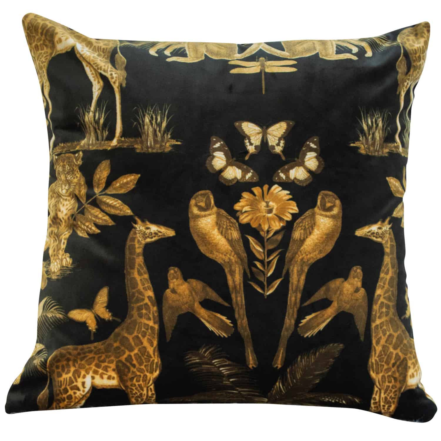 Velvet Animal Print Cushion in Black and Gold Linen Loft