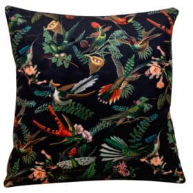 Velvet Botanical Hummingbird Cushion